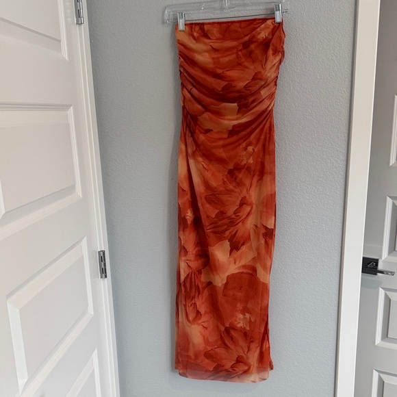 Orange floral tie dye strapless maxi dress - Picture 1 of 7
